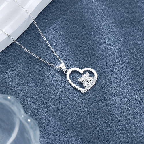 925 Silver Necklace  Heart Single Layer With AAA Cubic Zirconia  Wholesale