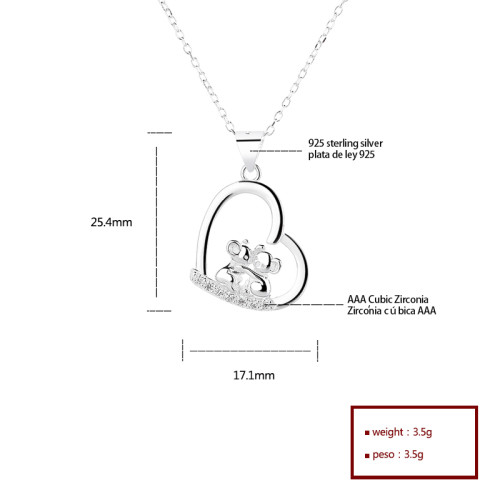 925 Silver Necklace  Heart Single Layer With AAA Cubic Zirconia  Wholesale