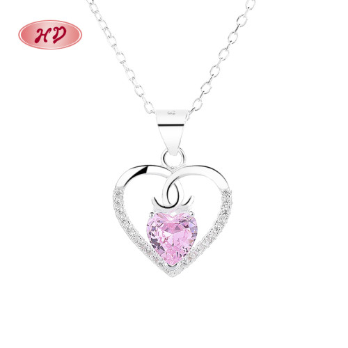 Hollow Heart Necklace 925 Silver  Single Layer With AAA Cubic Zirconia  Wholesale