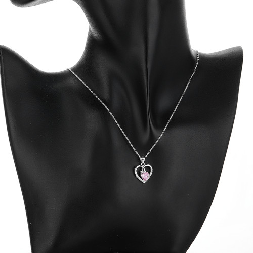 Hollow Heart Necklace 925 Silver  Single Layer With AAA Cubic Zirconia  Wholesale