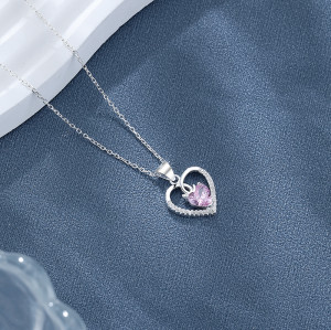 Hollow Heart Necklace 925 Silver  Single Layer With AAA Cubic Zirconia  Wholesale