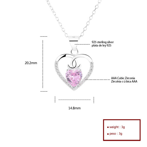 Hollow Heart Necklace 925 Silver  Single Layer With AAA Cubic Zirconia  Wholesale