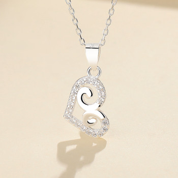 Single Layer Necklace 925 Silver Hollow Heart&Plants With AAA Cubic Zirconia  Wholesale