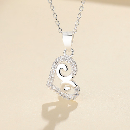 Single Layer Necklace 925 Silver Hollow Heart&Plants With AAA Cubic Zirconia  Wholesale