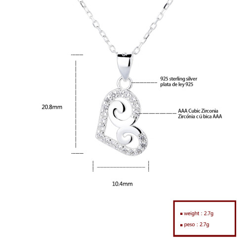 Single Layer Necklace 925 Silver Hollow Heart&Plants With AAA Cubic Zirconia  Wholesale