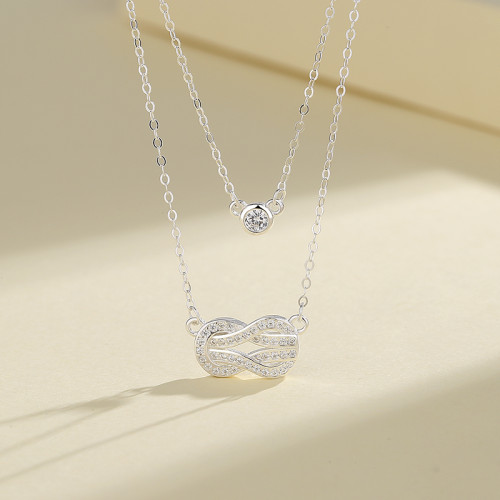 Necklace 925 Silver Double Layer With Hollow  Infinite Symbol AAA Cubic Zirconia  Wholesale