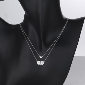 Necklace 925 Silver Double Layer With Hollow  Infinite Symbol AAA Cubic Zirconia  Wholesale