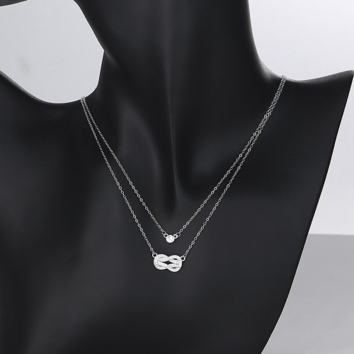 Necklace 925 Silver Double Layer With Hollow  Infinite Symbol AAA Cubic Zirconia  Wholesale