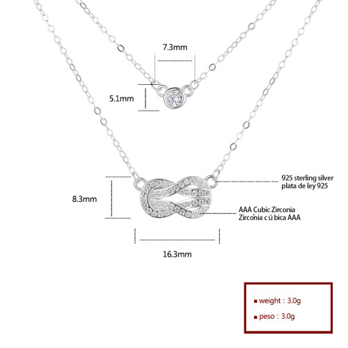 Necklace 925 Silver Double Layer With Hollow  Infinite Symbol AAA Cubic Zirconia  Wholesale