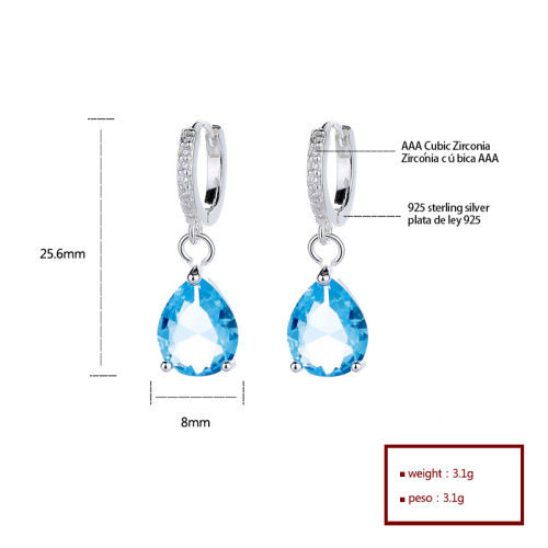 Water Drop Earrings Classic 925 Silver With Vibrant Zircon Wholesale