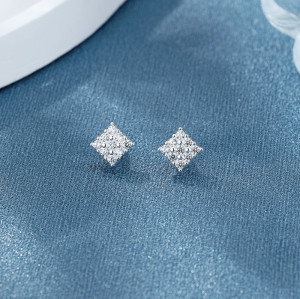 Venta al por mayor de pendientes de plata de ley 925 para mujer con circonita cúbica geométrica