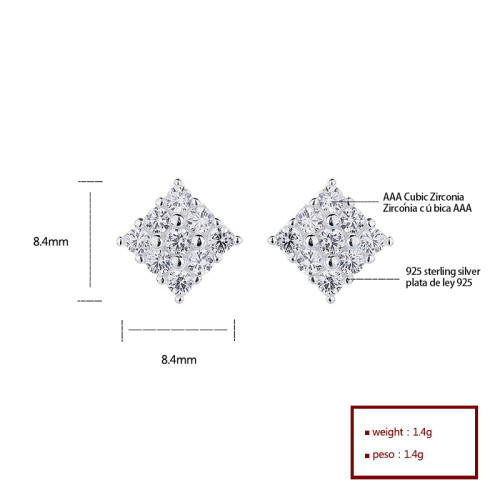 Venta al por mayor de pendientes de plata de ley 925 para mujer con circonita cúbica geométrica