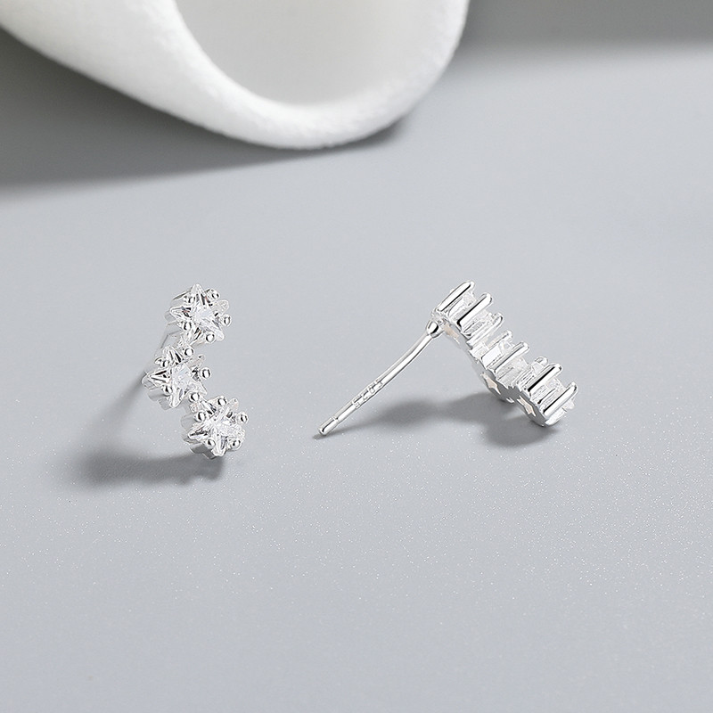 Flower 925 Sterling Silver Cubic Zirconia Stud Earrings