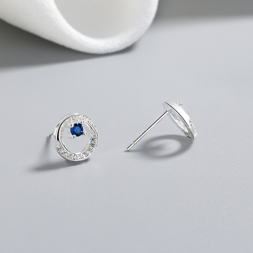 925 Sterling Silver Women's Stud Earrings Circular geometry Cubic Zirconia