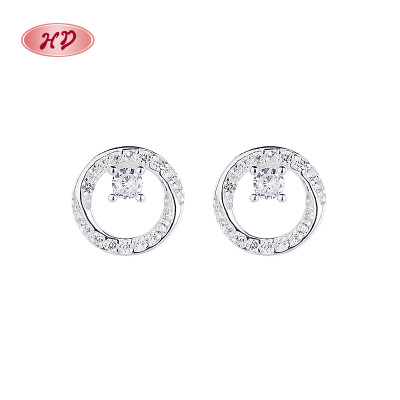 Pendientes de botón para mujer en plata de ley 925 con geometría circular blanca y circonita cúbica