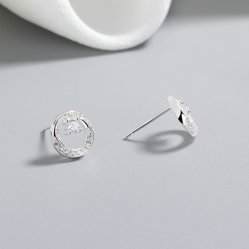 925 Sterling Silver Women's Stud Earrings White Circular geometry Cubic Zirconia