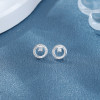 Pendientes de botón para mujer en plata de ley 925 con geometría circular blanca y circonita cúbica