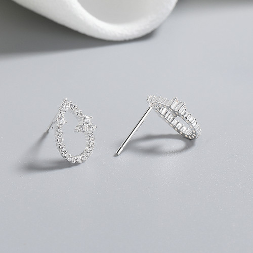 Wholesale 925 Silver Jewelry White Hollow Oval Water Droplet Stud Earrings