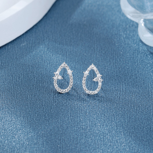 Wholesale 925 Silver Jewelry White Hollow Oval Water Droplet Stud Earrings