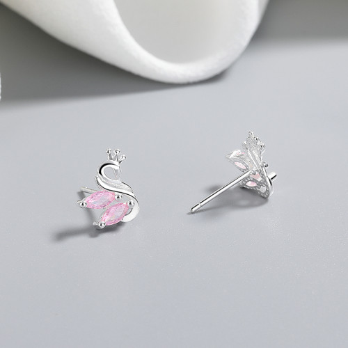 Wholesale 925 Sterling Silver Women's Stud Earrings Swan Animal Design