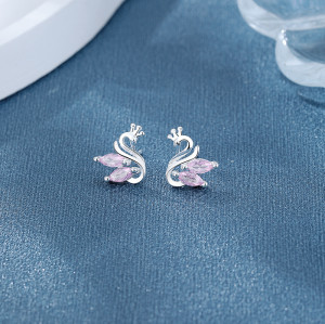 Venta al por mayor de pendientes de plata de ley 925 para mujer con diseño de cisne