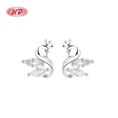 Venta al por mayor de pendientes de plata de ley 925 para mujer con diseño de cisne