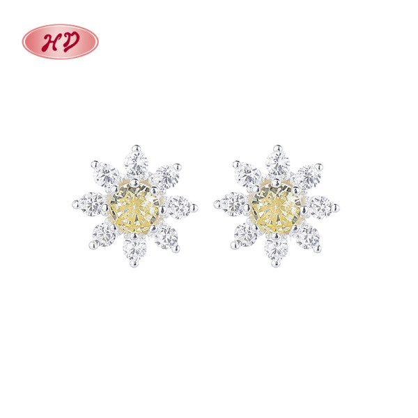 Venta al por mayor de pendientes de plata de ley 925 para mujer con diseño de girasol y circonita