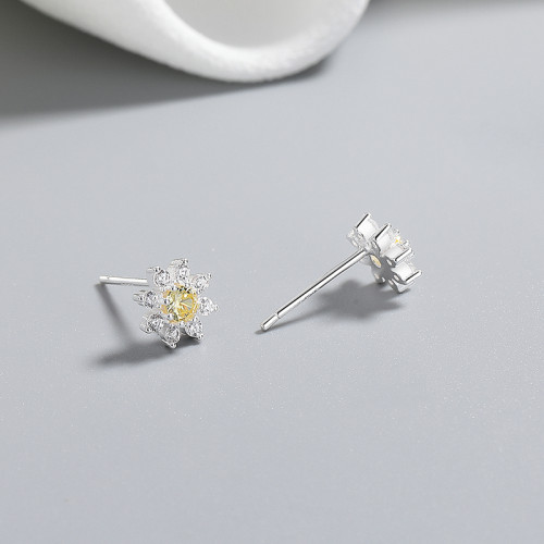 Wholesale 925 Sterling Silver Women's Stud Earrings Sunflower Design Zirconia