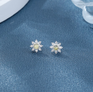 Venta al por mayor de pendientes de plata de ley 925 para mujer con diseño de girasol y circonita