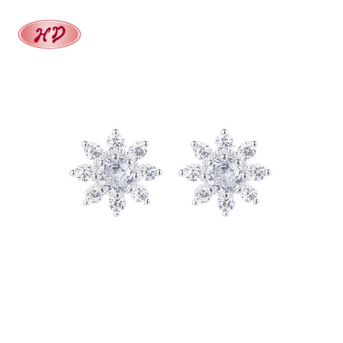 Wholesale 925 Sterling Silver Women's Stud Earrings White Sunflower Design Zirconia