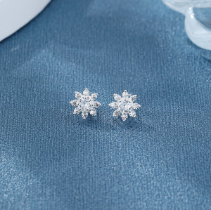 Venta al por mayor de pendientes de plata de ley 925 para mujer con diseño de girasol blanco y circonita