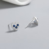 Venta al por mayor de pendientes de botón de plata de ley 925 para mujer con diseño de corazón azul y circonita