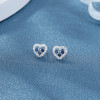 Venta al por mayor de pendientes de botón de plata de ley 925 para mujer con diseño de corazón azul y circonita