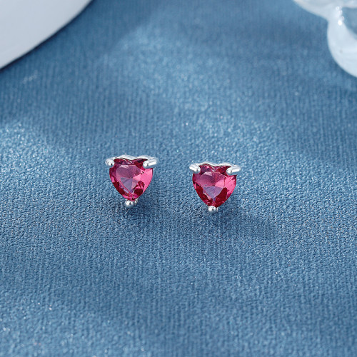 Wholesale 925 Sterling Silver Women's Stud Earrings Zircon Red Heart Design Zirconia