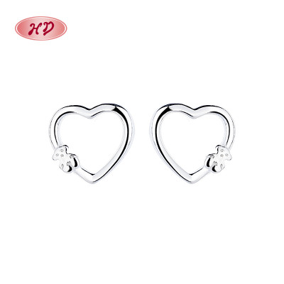 Pendientes de botón con forma de corazón de plata de ley 925 con circonita cúbica para mujer, joyería elegante al por mayor