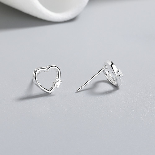 Heart 925 Sterling Silver Cubic Zirconia Women's Stud Earrings For Stylish Wholesale Jewelry