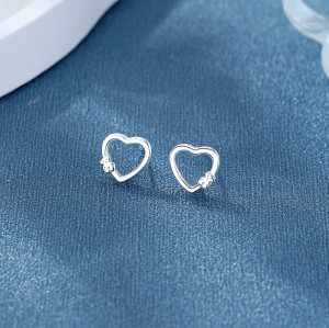 Pendientes de botón con forma de corazón de plata de ley 925 con circonita cúbica para mujer, joyería elegante al por mayor