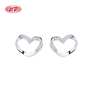 Heart 925 Sterling Silver Cubic Zirconia Women's Stud Earrings Wholesale Jewelry