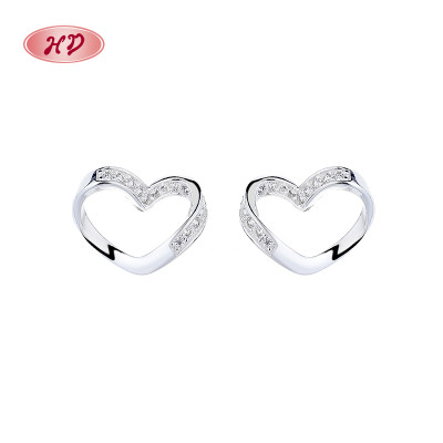 Pendientes de botón con forma de corazón de plata de ley 925 y circonita cúbica para mujer, joyería al por mayor