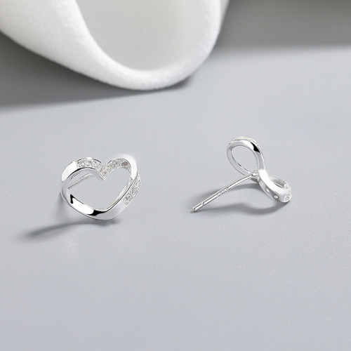 Heart 925 Sterling Silver Cubic Zirconia Women'S Stud Earrings Wholesale Jewelry