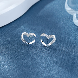 Pendientes de botón con forma de corazón de plata de ley 925 y circonita cúbica para mujer, joyería al por mayor