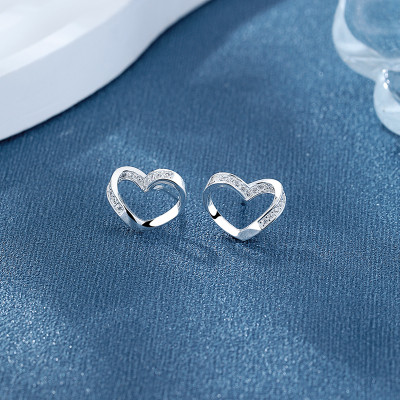 Heart 925 Sterling Silver Cubic Zirconia Women's Stud Earrings Wholesale Jewelry