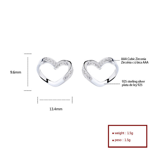 Heart 925 Sterling Silver Cubic Zirconia Women'S Stud Earrings Wholesale Jewelry