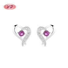 Pendientes de botón de circonita cúbica con forma de círculo y corazón de plata de ley 925 para mujer, joyería al por mayor