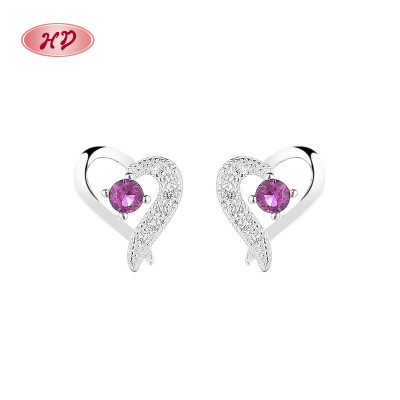 Circle Zircon&Heart 925 Sterling Silver Cubic Zirconia Women's Stud Earrings Wholesale Jewelry