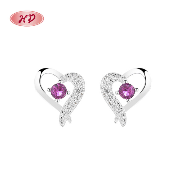 Circle Zircon&Heart 925 Sterling Silver Cubic Zirconia Women's Stud Earrings Wholesale Jewelry