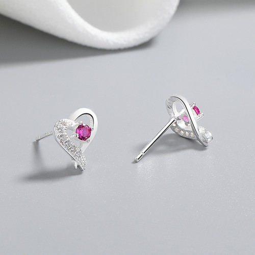 Circle Zircon&Heart 925 Sterling Silver Cubic Zirconia Women'S Stud Earrings Wholesale Jewelry