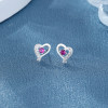 Pendientes de botón de circonita cúbica con forma de círculo y corazón de plata de ley 925 para mujer, joyería al por mayor