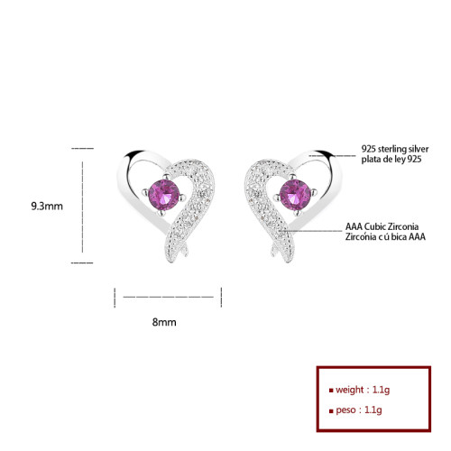 Circle Zircon&Heart 925 Sterling Silver Cubic Zirconia Women'S Stud Earrings Wholesale Jewelry