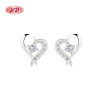Pendientes de botón de plata de ley 925 con circonita cúbica y corazón de circonita blanca para mujer, joyería al por mayor